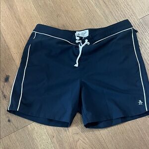 Original Penguin Men's Dark Blue Swim Trunks with White Trim